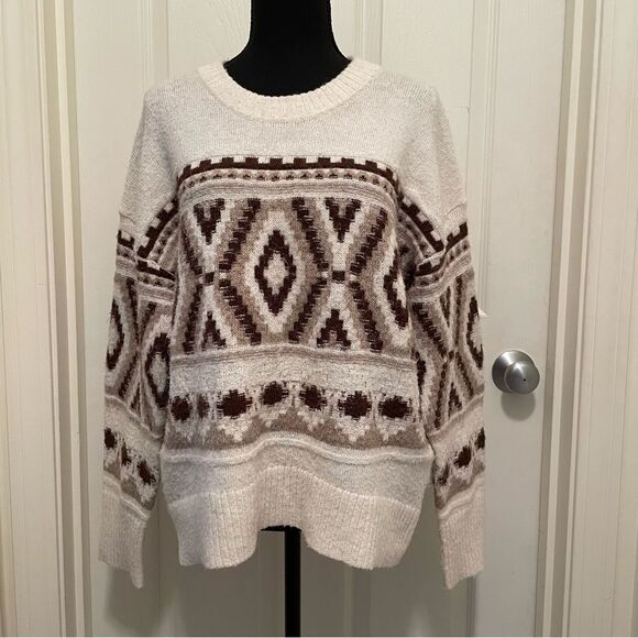 Old Navy Crewneck‎ Sweater Knit 30% Recycled Materials Argyle Women's Medium - Picture 1 of 5